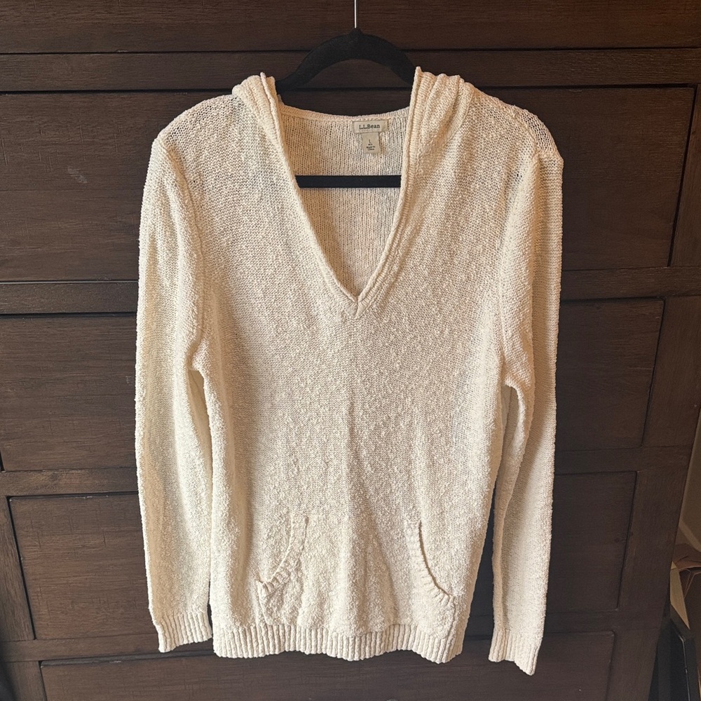 LL Bean Cozy Cream Hooded Sweater